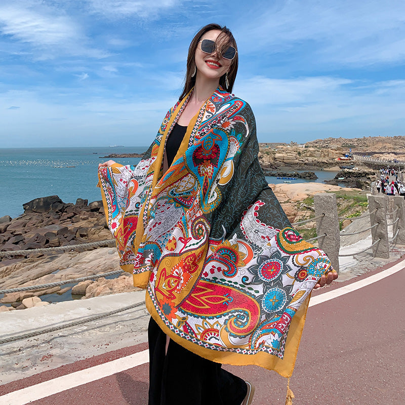 oversized sunscreen shawl women's summer thin outside air conditioning scarves beach scarf.