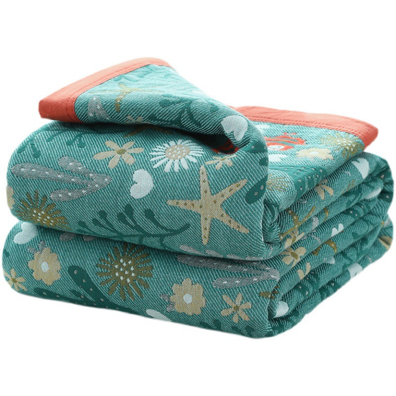 Five-layer gauze towel quilt plaid pure cotton double single thick nap blanket four seasons