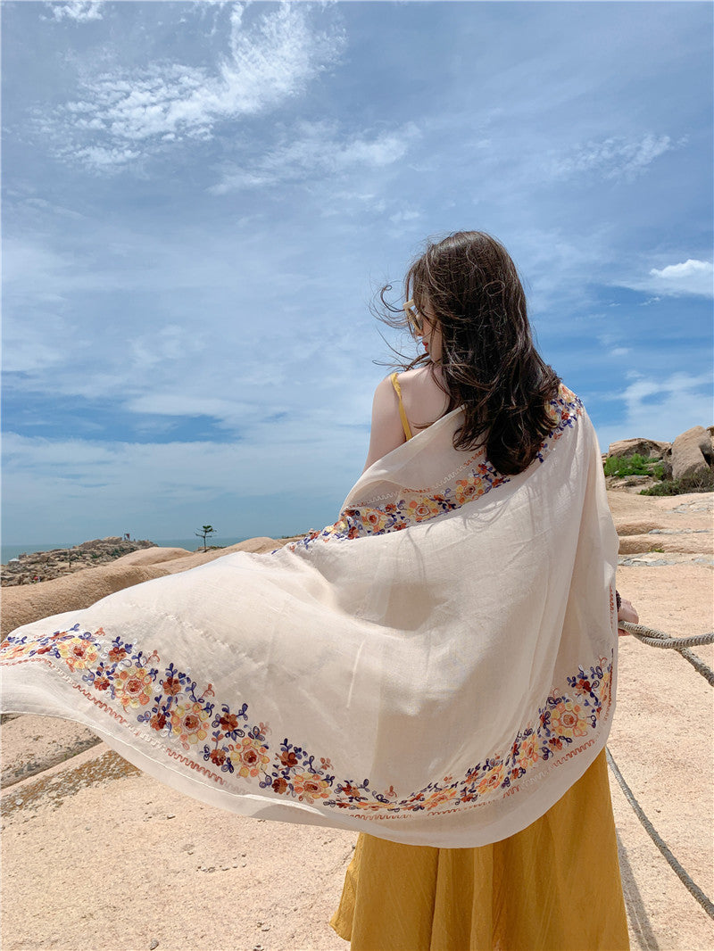 Ethnic summer sun protection desert tourism shawl seaside beach scarf thin holiday scarf shawl red female.