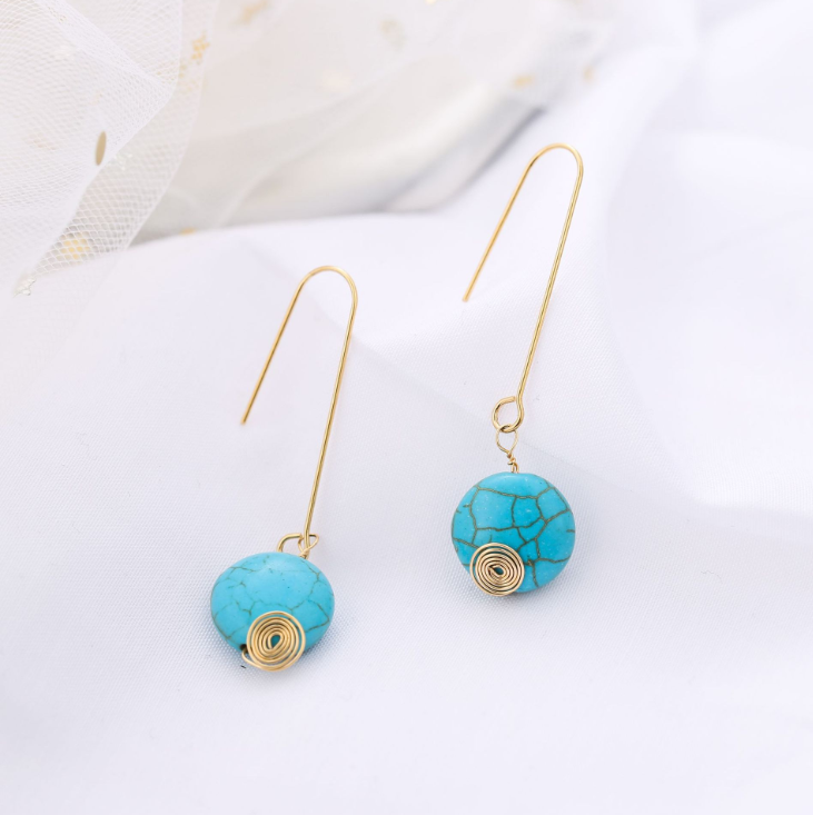 Ethnic Turquoise Earrings Feature Copper Wire Handmade Tibetan Earrings Retro Earrings Ear Clip Earrings