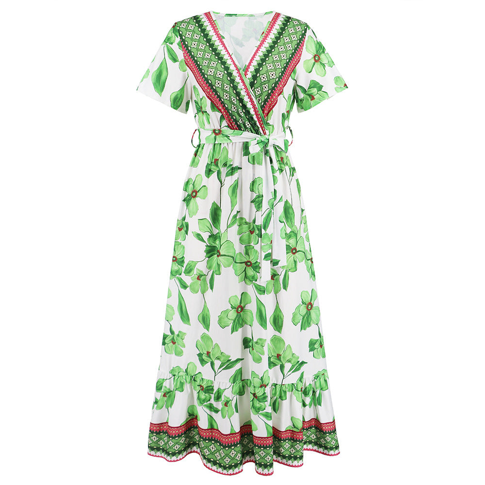 Vintage exotic print maxi dress bohemian seaside resort beach dress plus-size - emogogo