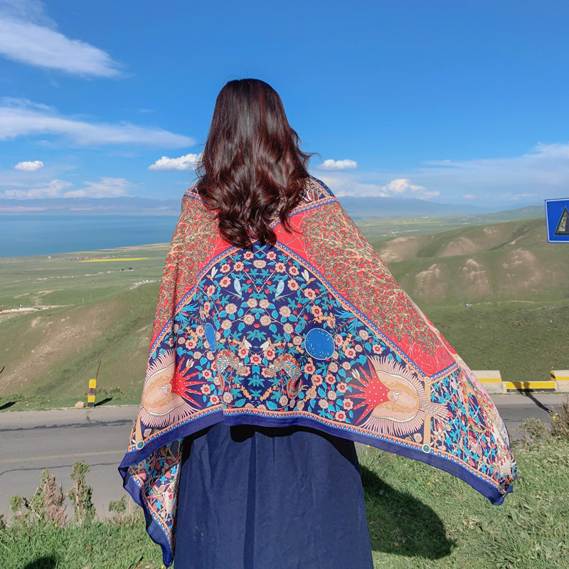 oversized sunscreen shawl women's summer thin outside air conditioning scarves beach scarf.