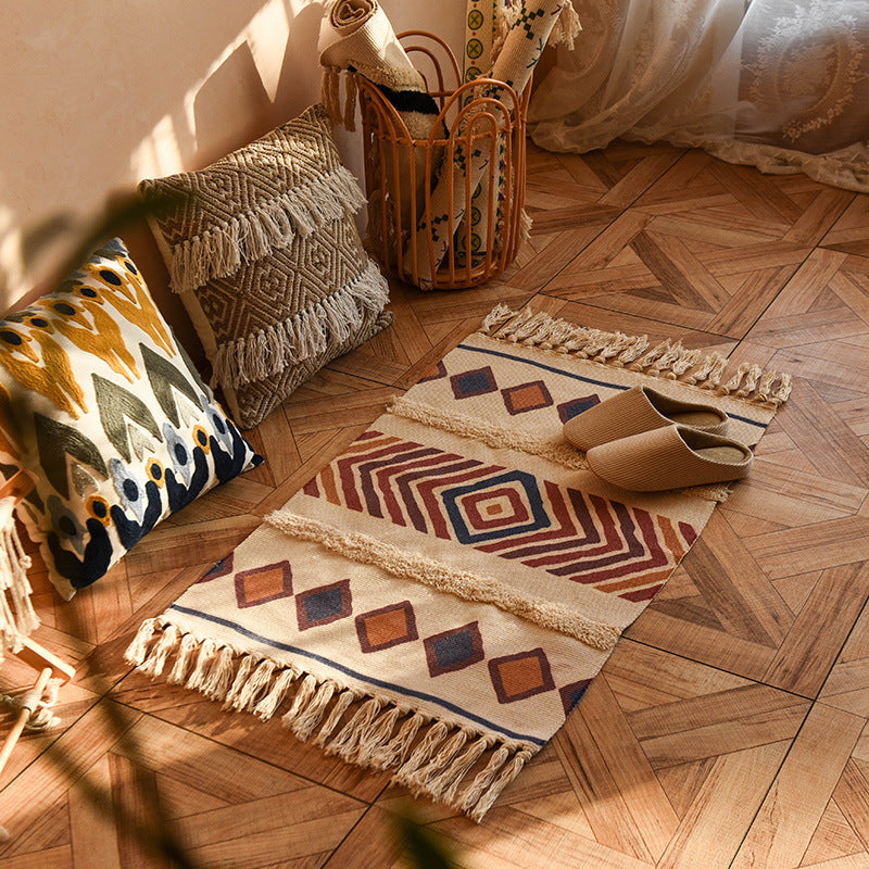 Nordic style cotton tassel woven floor mats Bedroom bedside mats Simple modern carpets