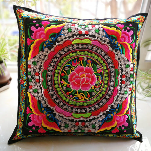 Ethnic Style Flower Embroidered Pillow Cover Cushion Cover