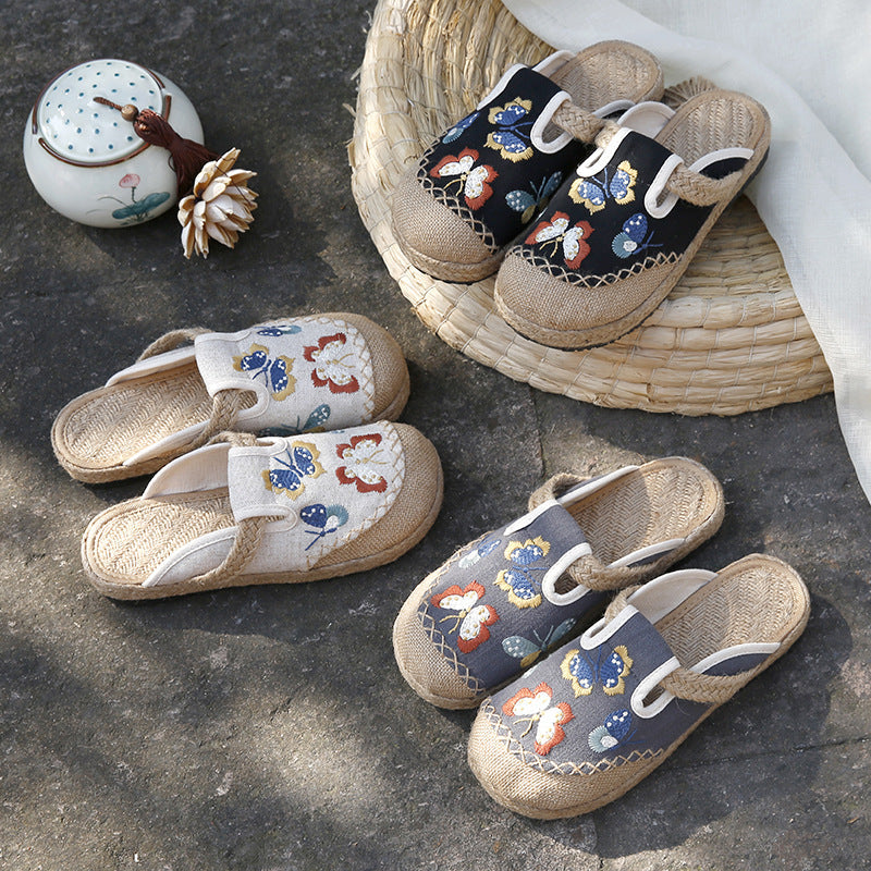 Ethnic fashion women's cloth shoes slippers antique embroidered women's shoes one step on hand woven shoes