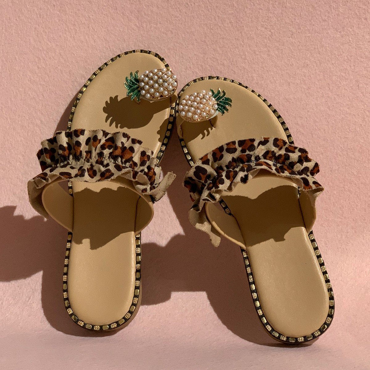 Pineapple Rhinestone sandals women wear flat bottomed women's shoes