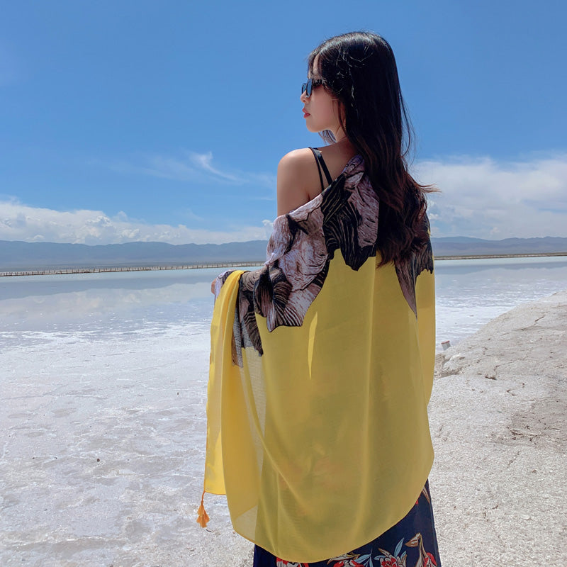 oversized sunscreen shawl women's summer thin outside air conditioning scarves beach scarf.