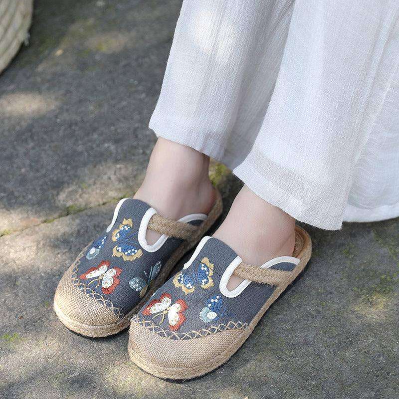 Ethnic fashion women's cloth shoes slippers antique embroidered women's shoes one step on hand woven shoes