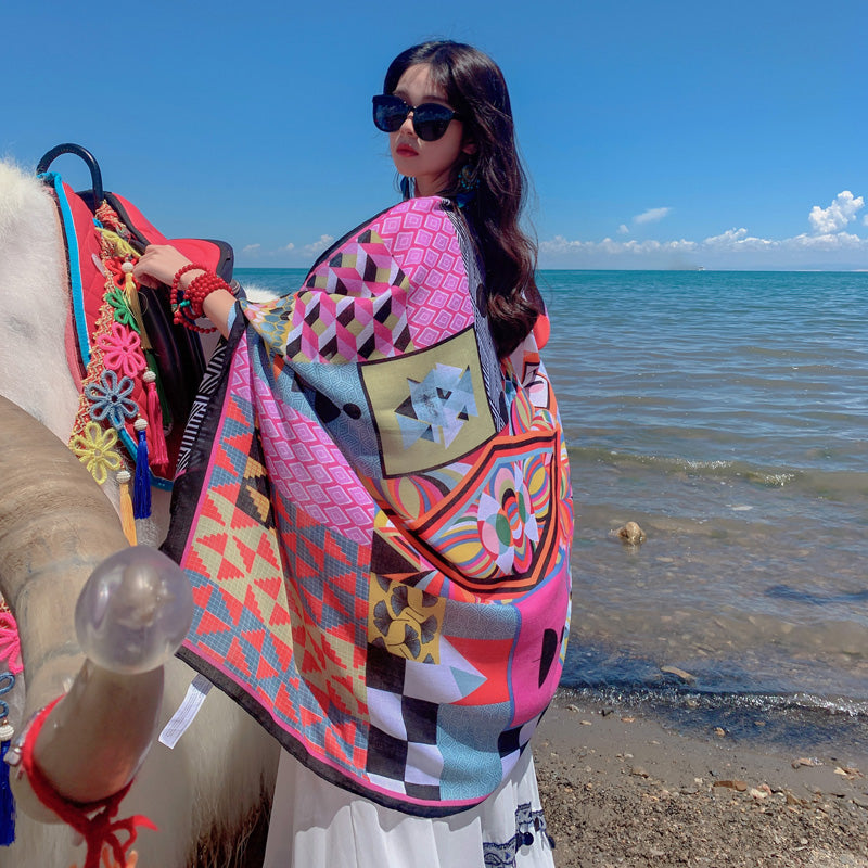 oversized sunscreen shawl women's summer thin outside air conditioning scarves beach scarf.