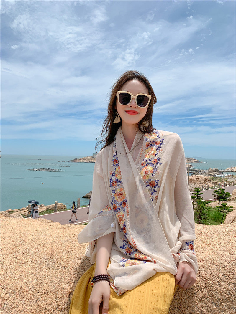 Ethnic summer sun protection desert tourism shawl seaside beach scarf thin holiday scarf shawl red female.