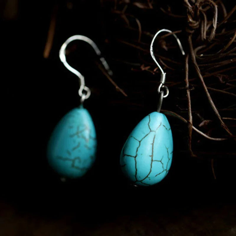 Original Handmade Turquoise Earrings National Style Silver Hook Earrings Fashion Personality Earrings Retro Palace Water Drop Earrings - emogogo