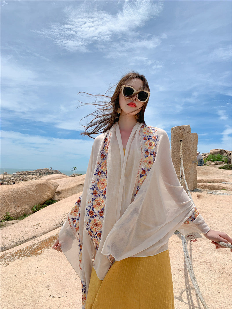 Ethnic summer sun protection desert tourism shawl seaside beach scarf thin holiday scarf shawl red female.