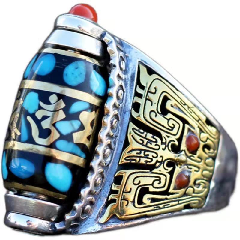Tibetan men's and women's pattern six word truth retro finger ring
