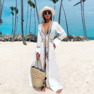 Summer Beach Round Hole Lace Holiday Sunscreen Cardigan Bikini Beach Long Skirt