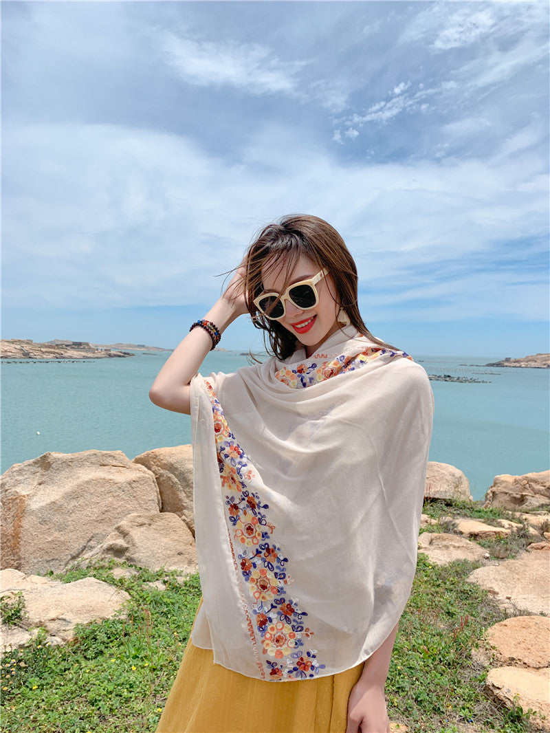 Ethnic summer sun protection desert tourism shawl seaside beach scarf thin holiday scarf shawl red female.