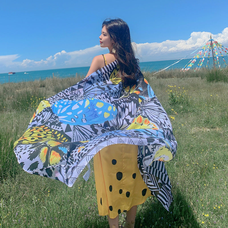 oversized sunscreen shawl women's summer thin outside air conditioning scarves beach scarf.
