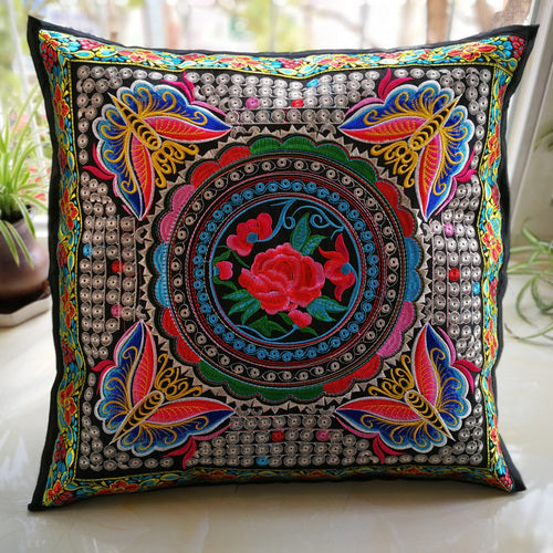 Ethnic Style Flower Embroidered Pillow Cover Cushion Cover