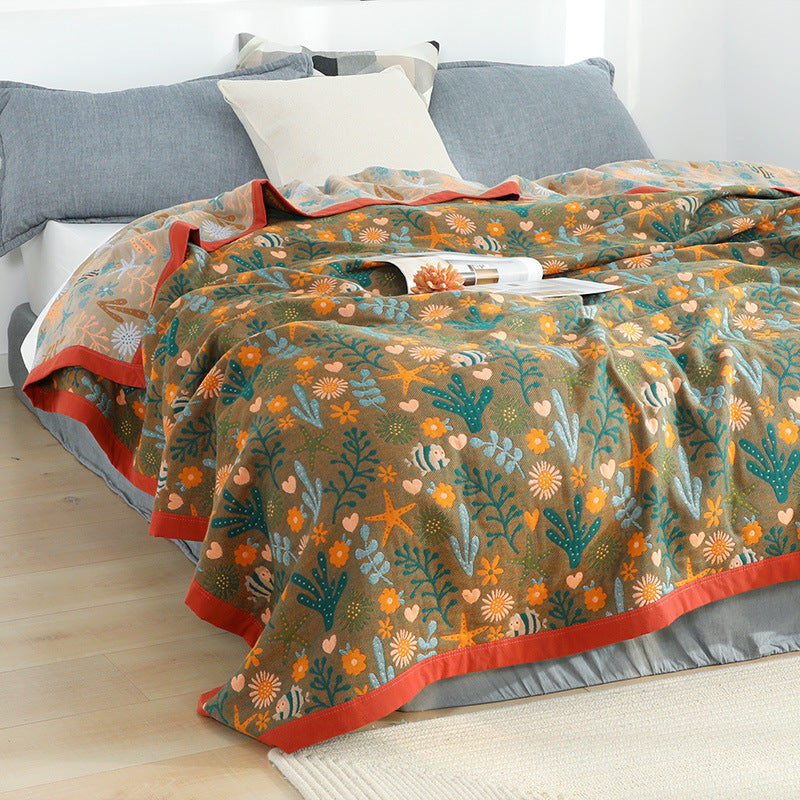 Five-layer gauze towel quilt plaid pure cotton double single thick nap blanket four seasons