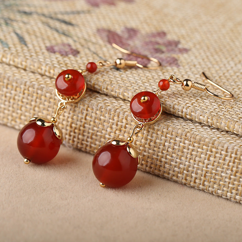 Red Agate Vintage Tibetan Earrings