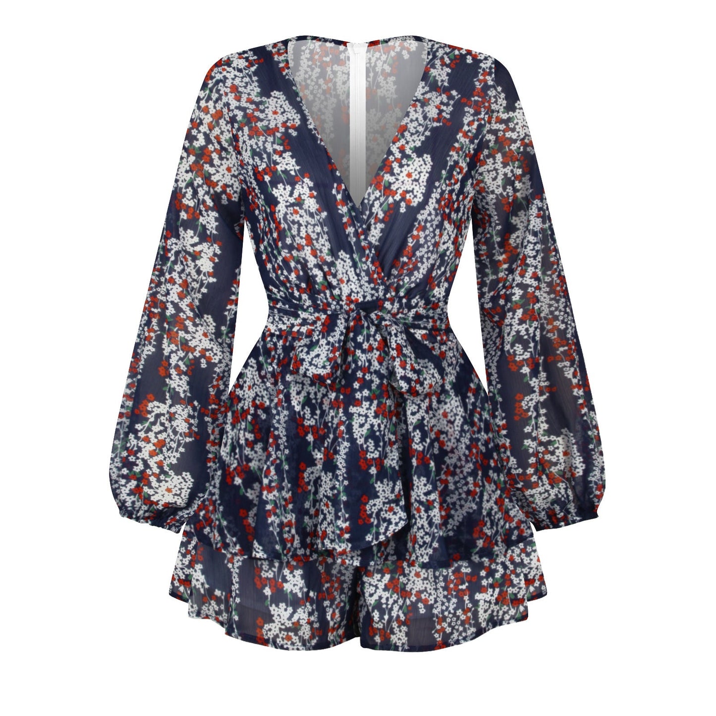 Digital printing summer breathable long sleeve V-neck gentle wind one-piece shorts women's clothing