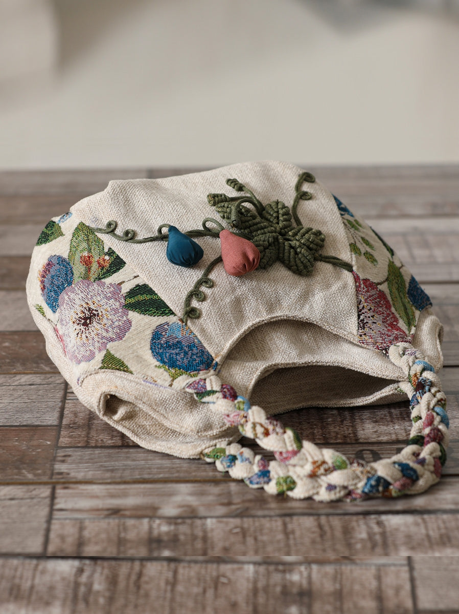 Ethnic style hand-woven canvas bag multi-compartment handbag casual style multi-compartment handbag zipper women's cloth bag