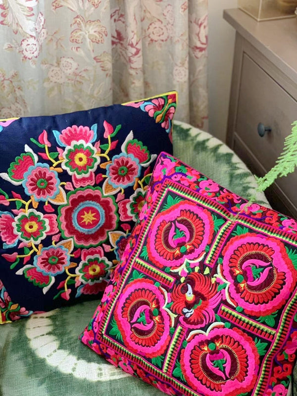 Traditional Embroidery Cushion Cover Retro Embroidery Pillow Cotton and Linen Cushion Cover