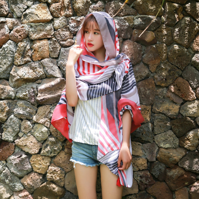 oversized sunscreen shawl women's summer thin outside air conditioning scarves beach scarf.
