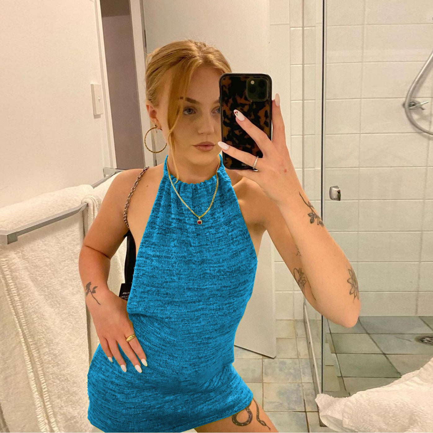 2021 Pop Women's Holiday Swimsuit Sexy Bag Hips Off-the-Shoulder Neck Fashion Dress