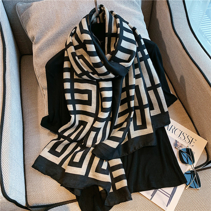 Winter warm scarves women's dual-purpose scarves Spring and Autumn Joker sunscreen cotton and linen shawl.