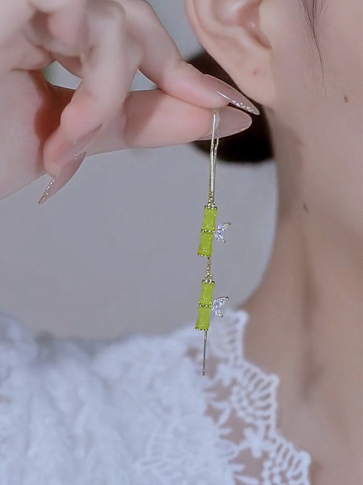Bamboo Tassel Earrings Female Niche Design Sense National Style Retro Earrings