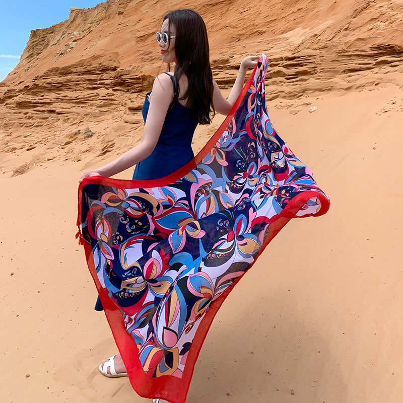 oversized sunscreen shawl women's summer thin outside air conditioning scarves beach scarf.