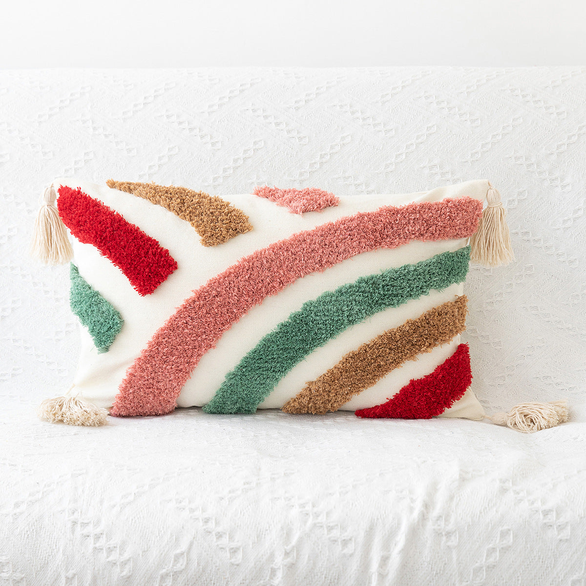 Tufted colored red pillow cover hand-woven craft throw pillow home sofa cushion