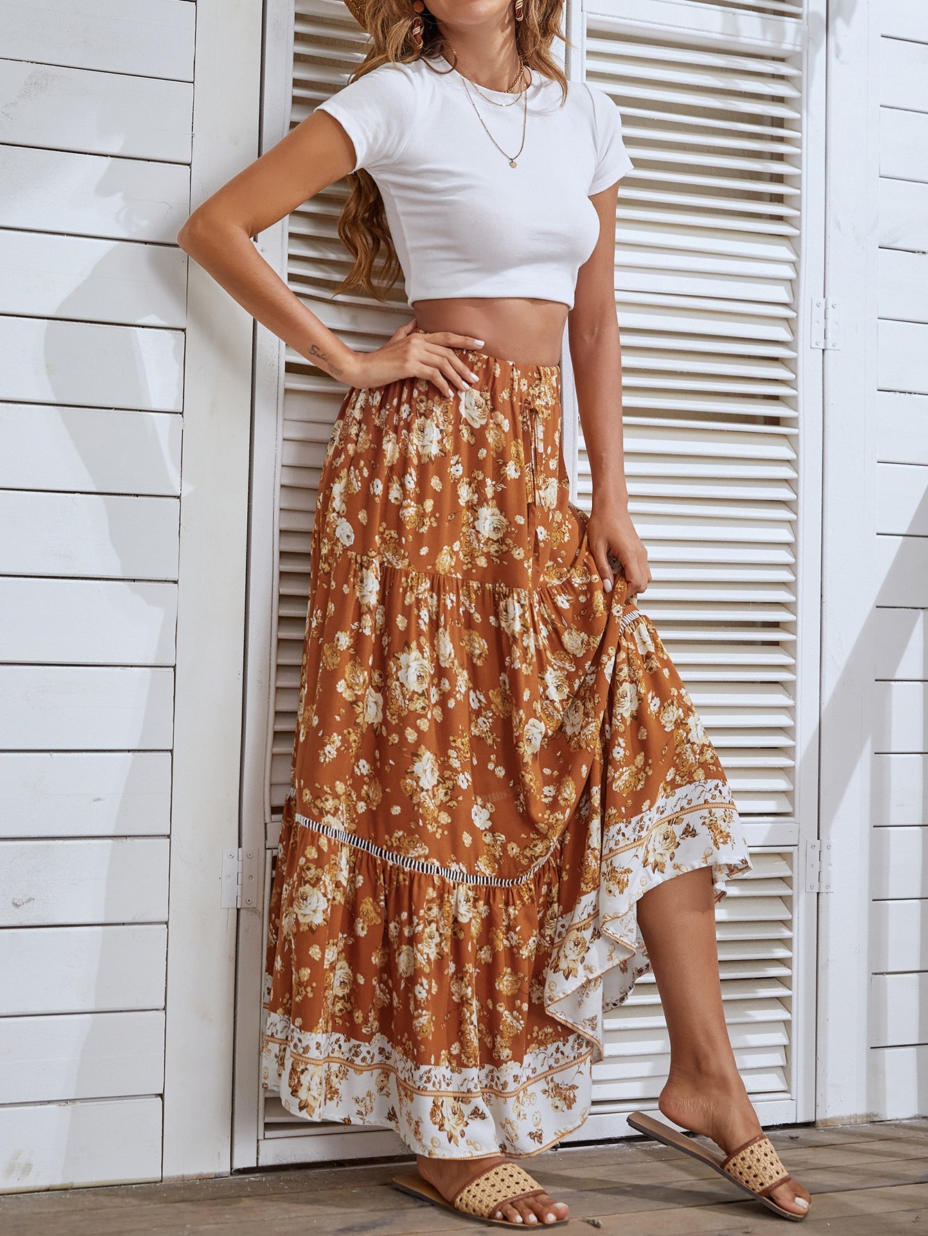 New bohemian vacation dress ruffled max