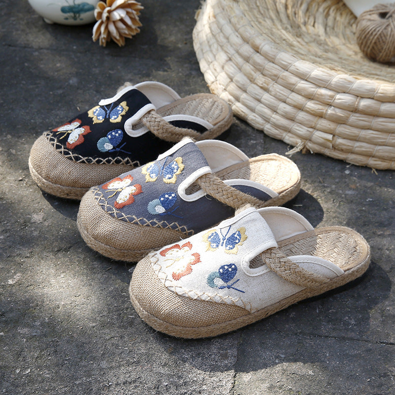 Ethnic fashion women's cloth shoes slippers antique embroidered women's shoes one step on hand woven shoes