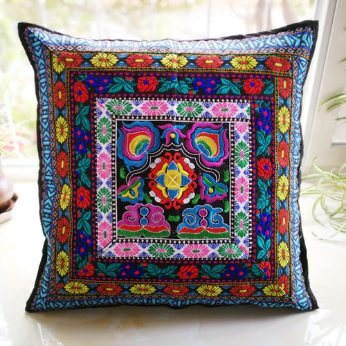 Ethnic Style Flower Embroidered Pillow Cover Cushion Cover