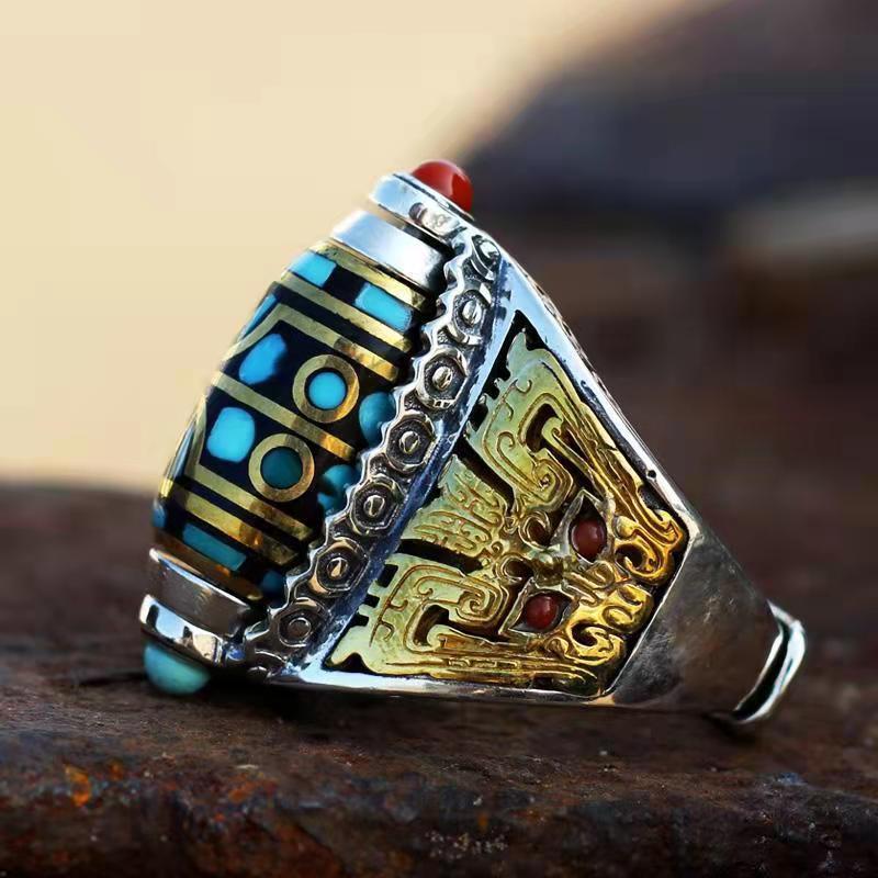 Tibetan men's and women's pattern six word truth retro finger ring