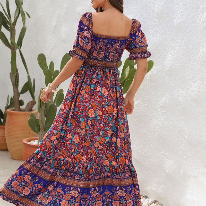 Bohemia Beach Resort Dress Off Shoulder Bubble Sleeves Retro Comfortable Fashion Dress