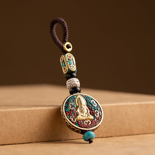 Nepal retro car keychain Bodhi key pendant high-grade bag ornaments handmade chain for men and women.