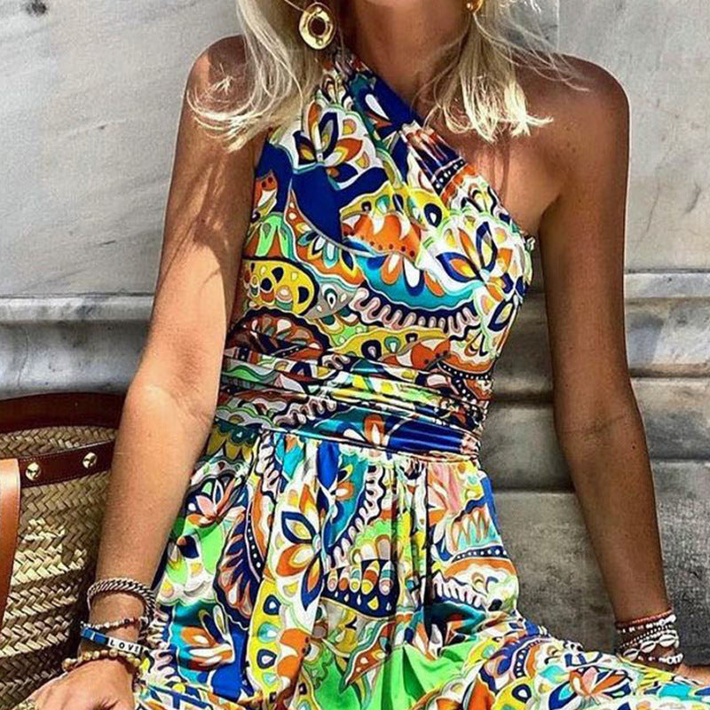 Fd293 Printed One Shoulder Sleeve Bohemian Long Dress