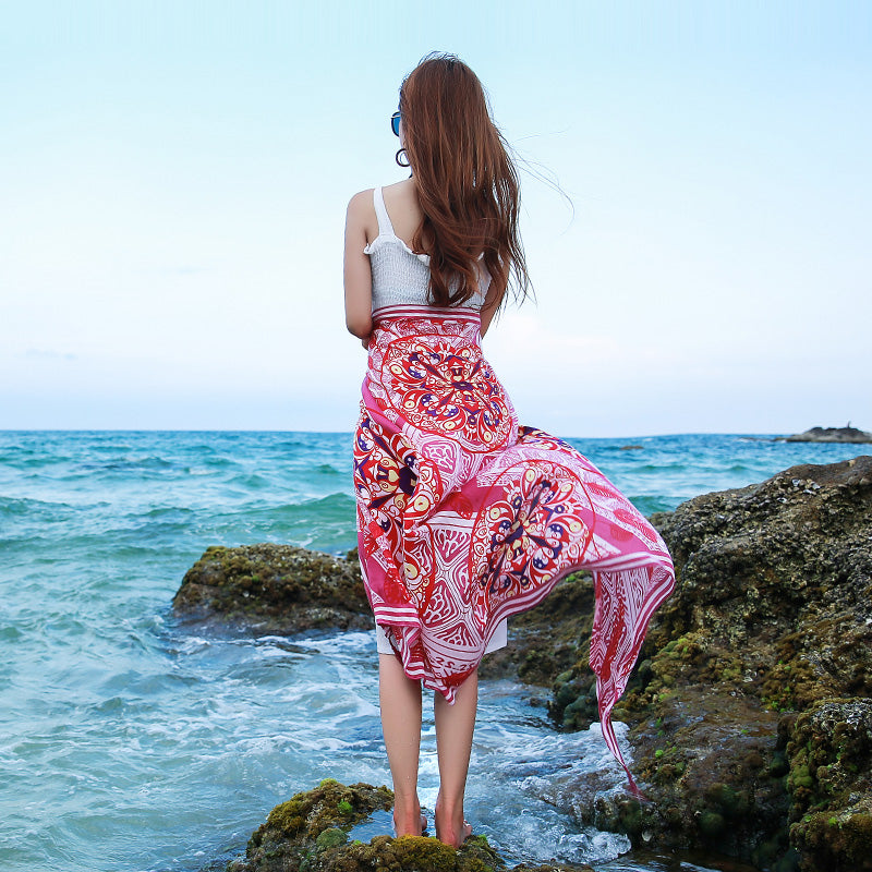 oversized sunscreen shawl women's summer thin outside air conditioning scarves beach scarf.