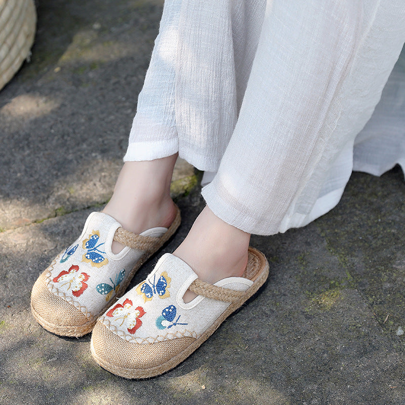 Ethnic fashion women's cloth shoes slippers antique embroidered women's shoes one step on hand woven shoes