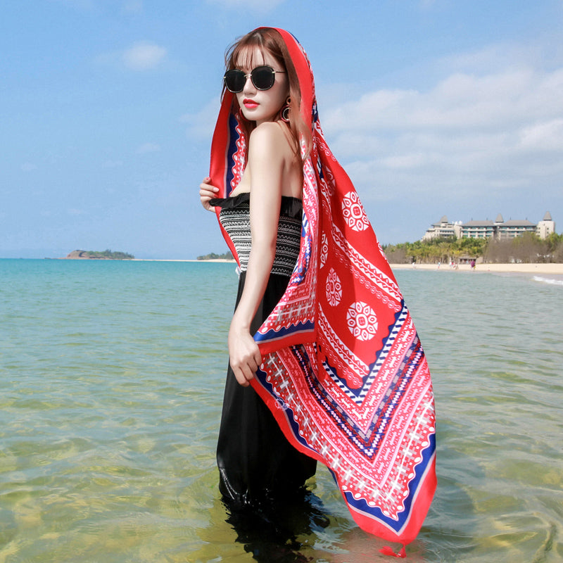 oversized sunscreen shawl women's summer thin outside air conditioning scarves beach scarf.
