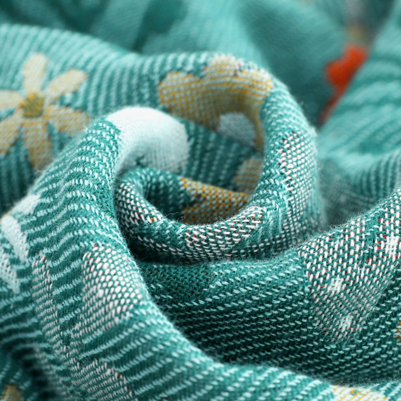 Five-layer gauze towel quilt plaid pure cotton double single thick nap blanket four seasons