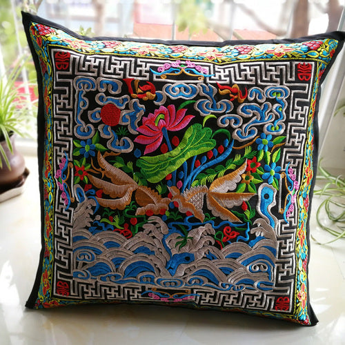 Ethnic Style Flower Embroidered Pillow Cover Cushion Cover
