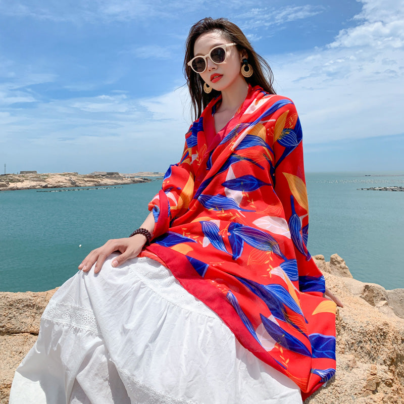 oversized sunscreen shawl women's summer thin outside air conditioning scarves beach scarf.