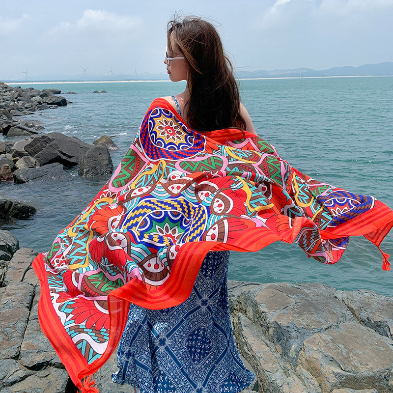 oversized sunscreen shawl women's summer thin outside air conditioning scarves beach scarf.
