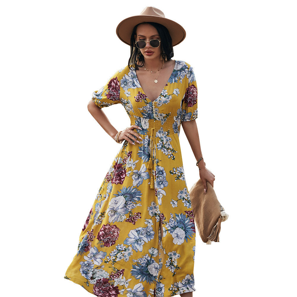 Summer sexy print Tighten the waist dress