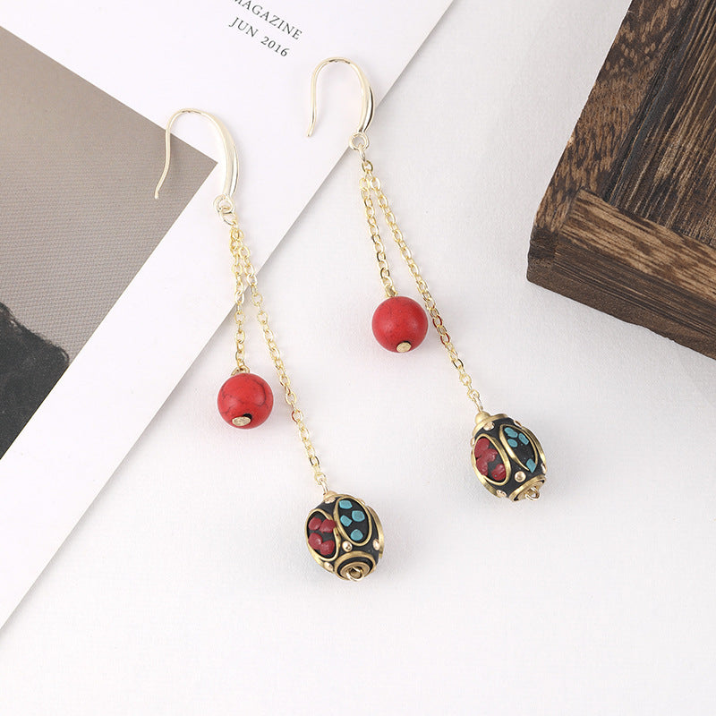 Bohemian Nepal Pearl-Tibetan earrings retro turquoise classic personality elegant accessories earrings