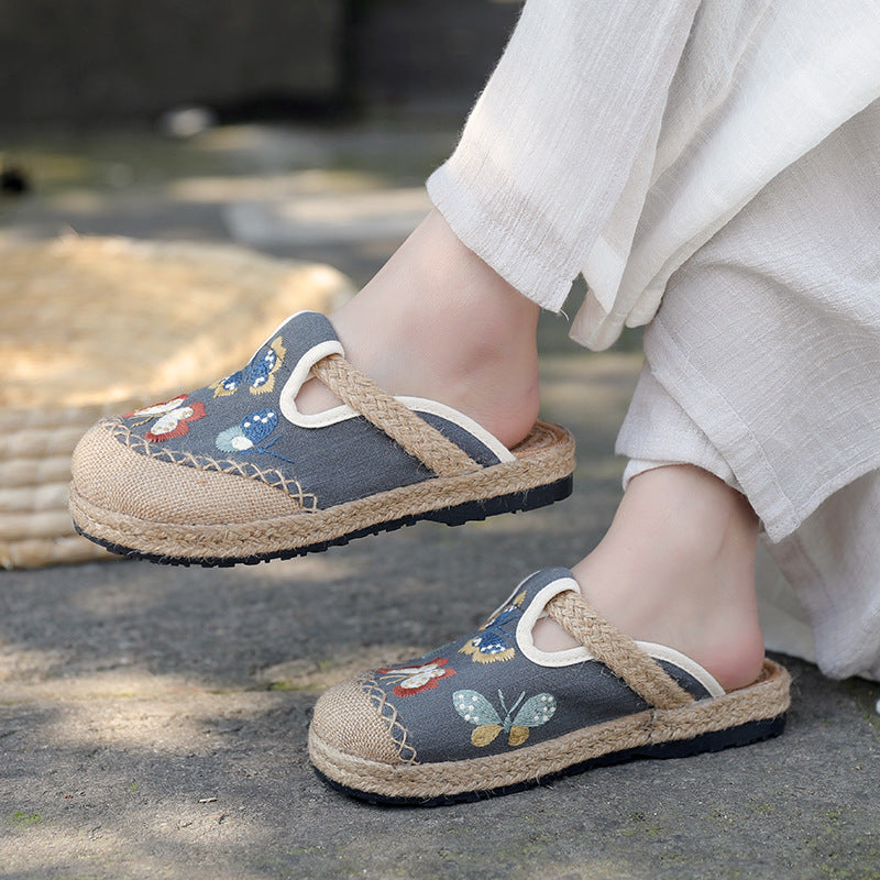 Ethnic fashion women's cloth shoes slippers antique embroidered women's shoes one step on hand woven shoes
