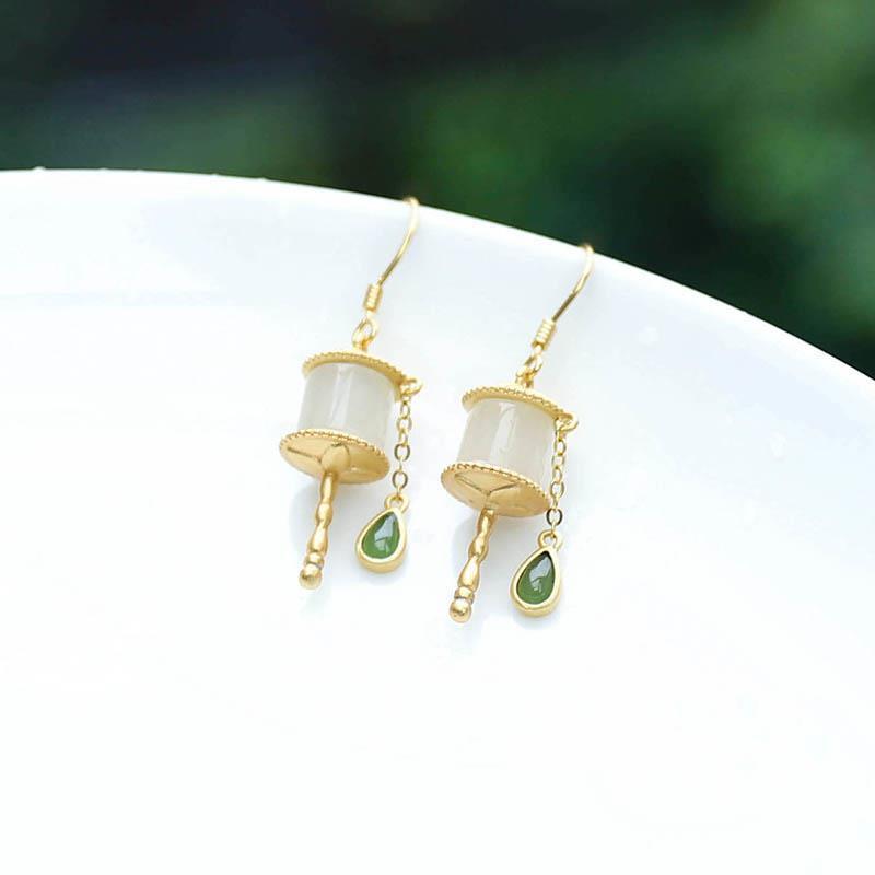Prayer Wheel Earrings Silver Tassel Jasper Earrings Earrings Ethnic Style